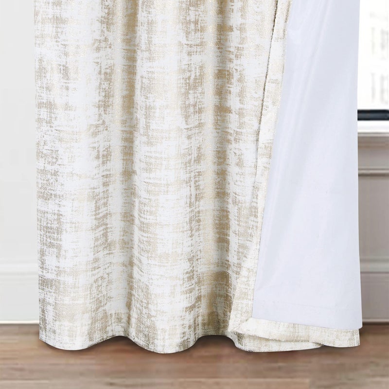 always4u 100% Blackout Soft Velvet Curtains for Bedroom Living Room Thermal Energy Saving 108 Inches Long Luxury Gold Foil Print Drapes 2 Panels White - Image 4